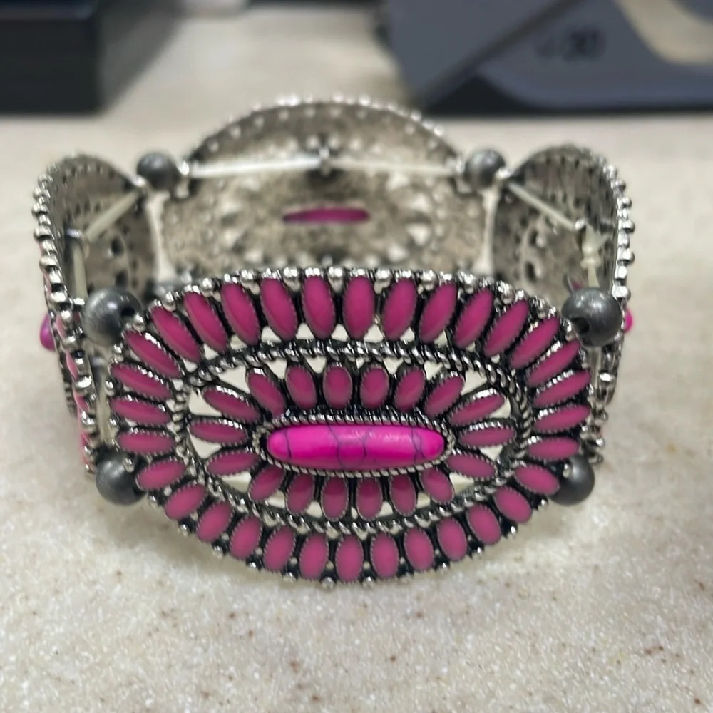 Fuchsia pink Torrez concho bracelet